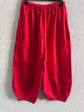 Diane Ness Art to Wear Linen Balloon Harem Pants Red Lagenlook  Handmade USA